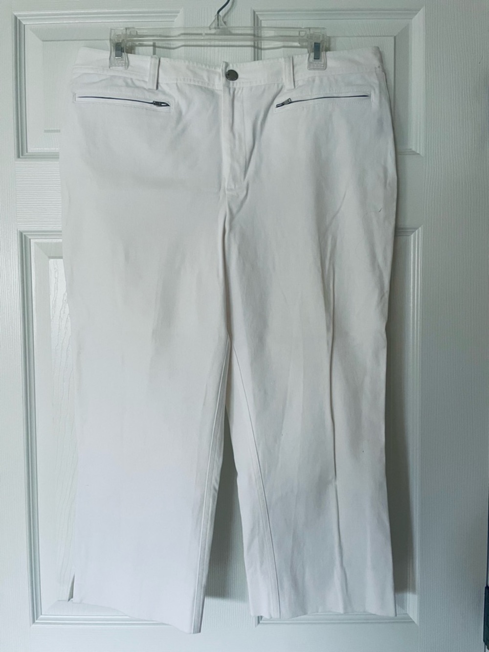 🤍 Lauren Ralph Lauren White Capri Pants Stretch Cotton Zip Pockets